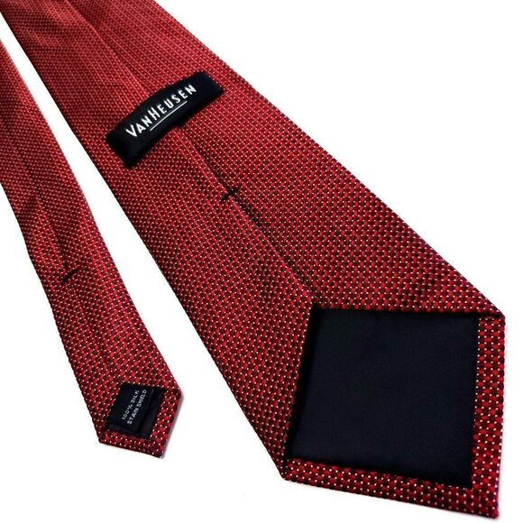 Van Heusen Red Silk Tie Woven Short Check - Picture 3 of 6